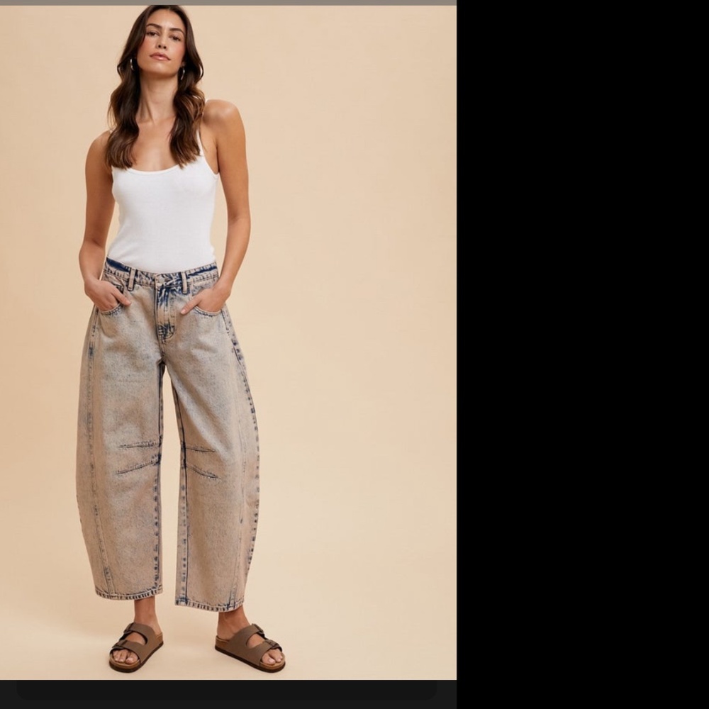 Current Trend lsla Mid Rise Loose Fit Barrel Jeans - Stoned Washed